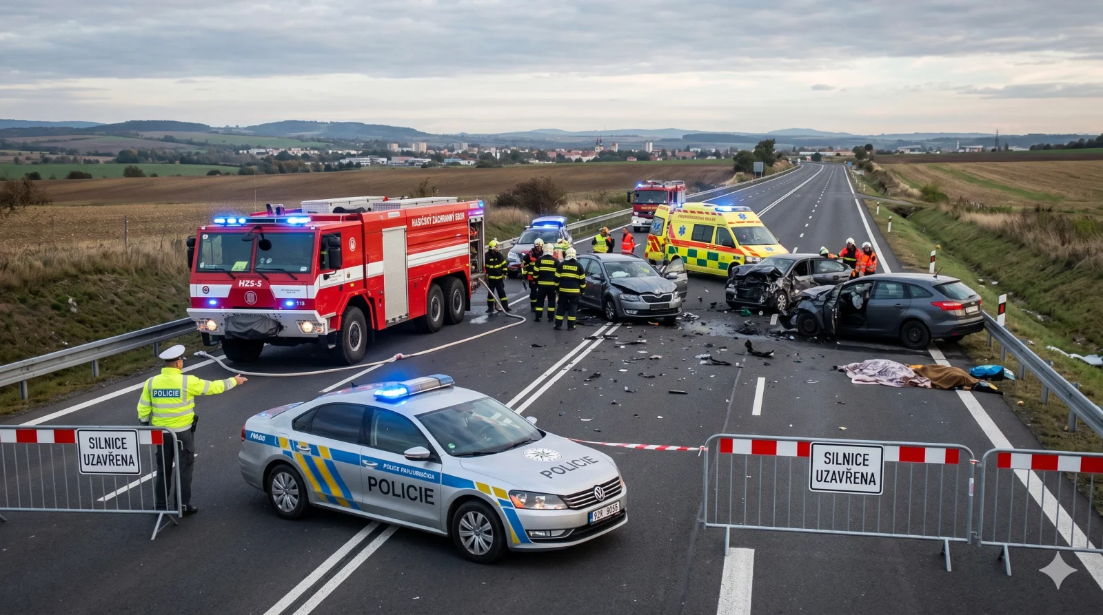 Silnici I/37 uzavřela tragická nehoda. Po střetu čtyř aut na obchvatu Chrudimi jsou mrtví